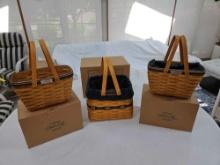 NIB Longaberger Collector's Club 1998 Harbor Basket, & (2) 2006 Charter Member Baskets w/ Liners &