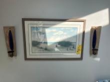 2 framed paintings and wall hangings