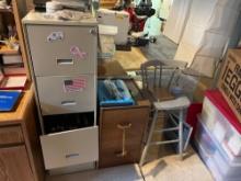 2 file cabinets and contents, high chair, VHS movies
