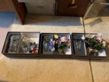 3 Waterford Mothers Day crystal vase and faux flower sets