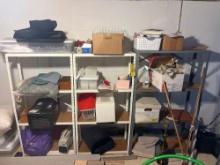3 shelves and contents - recipe books, organizers, Furio glassware