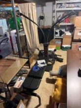 Home gym equipment - Bowflex power pro, bench, dumbbells, weight plates, exercise bands, leg