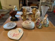 Large variety of Avon glassware, figurines, after shave, and porcelain items