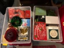 2 Totes of Avon glassware and Christmas items