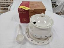NIB Longaberger Pottery White & Blue Soup Tureen