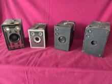4 Vintage Cameras, Brownie, Ansco, Zeiss