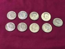 9 40% Kennedy Silver Half Dollars