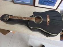 Vintage Alvarez Acoustic Guitar Model # AD-60SC BLK w/ Electronics in Hardcase
