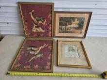 4 Framed Prints, MCM Deers, Cityscape, Jesus