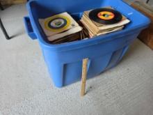 Tote of 45 RPM Records Some With Picture Sleeves