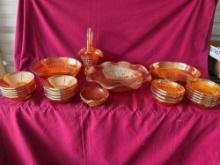 Vintage Carnival Glass Berry Sets, Iris Herringbone