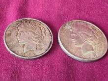 2 Peace US Silver Dollars 1922, 1925