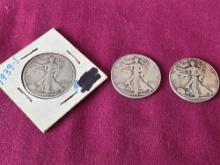 3 Walking Liberty US Silver Half Dollars 1939,1945, 1946s