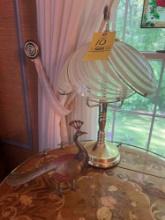 Table Lamp with Glass Shade, Peacock Metal Figurine, Lenox Candle Holders