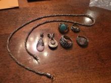Marked Sterling Silver Jewelry Rings, Necklace 61 Grams