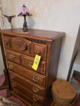 Double Bed ( not Including Contents on bed), Chest Of Drawers, Lamp