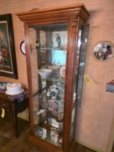 Lighted Beveled Glass Oak Curio Cabinet 14" x 32" x 78" Not The Contents