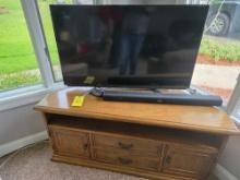 42" TV, Sound Bar, Cabinet