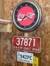 Motorcycle License Plate, Farm, Coke Clock