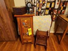 Wooden Two Step Stool, Primitive Jelly Cabinet, Heart Shaped Painted Jewelry Box, Quilt Rack