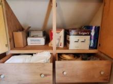 Contents of Cabinet and Drawers - Books, Vicks Vaporizer, Linens, Crafting Supplies