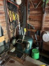 Contents in Corner of Garage, Pull Behind Wagon and Power Cords
