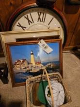Prints, large clock, stirrups
