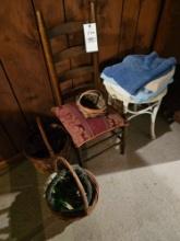 Chair, wicker stand, baskets