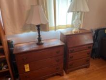 Dresser and drop front secretary 2 lamps