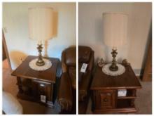 2 Wood End Tables and 2 Lamps