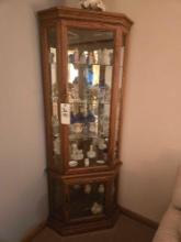 Lighted Oak Corner Curio Cabinet