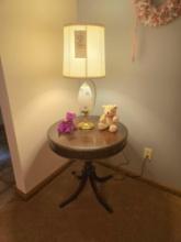 Mahogany Pedestal Stand & Gold Starburst Mid Century Lamp and Bears