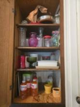 Contents of Cabinet inc. Vases, Glassware, Containers
