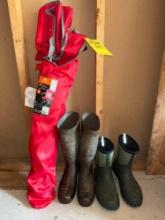 lawn chair, rubber boots, size 10 mens or size 9 womens muck boots