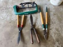pruners, lawn sprinkler