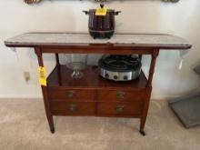 Mahogany Drop Leaf Buffet with Drawers on Wheels