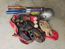 Assortment of Kids Baseball Gear