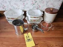 Corningware Set, Canister Set, Pyrex Measuring Cup, & Baking Items