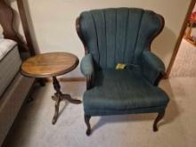 Green Cushioned Arm Chair & Small Stand