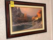 large framed signed oil on canvas print, signed ship scene, large wall mirror, floor lamp
