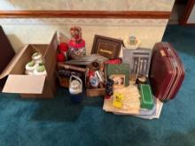 household lot includes canister set, thermoss, holiday tins, perfumes, place settings, candles,