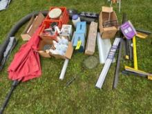 large lot of misc hardware - umbrella - etc