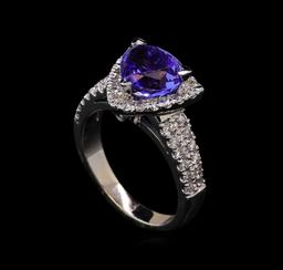 2.88 ctw Tanzanite and Diamond Ring - 14KT White Gold