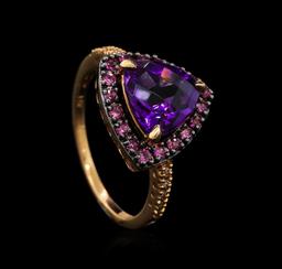 2.95 ctw Amethyst, Pink Sapphire, and Diamond Ring - 14KT Rose Gold