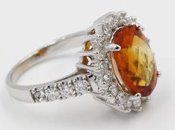 4.25 Carat Oval Cut Madeira Citrine Diamond Engagement Ring in 14k White Gold
