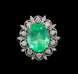 GIA Cert 5.88 ctw Emerald and Diamond Ring - 14KT White Gold