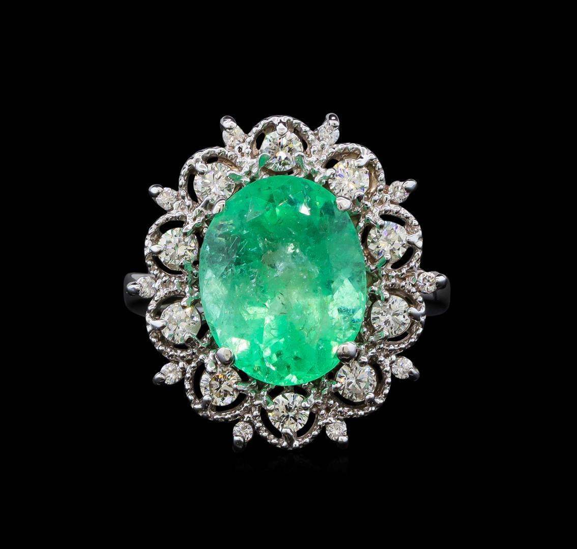 GIA Cert 5.88 ctw Emerald and Diamond Ring - 14KT White Gold