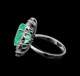 GIA Cert 5.88 ctw Emerald and Diamond Ring - 14KT White Gold