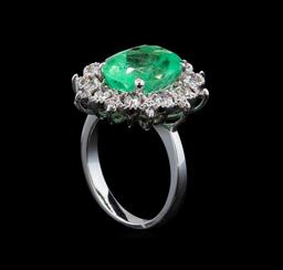 GIA Cert 5.88 ctw Emerald and Diamond Ring - 14KT White Gold
