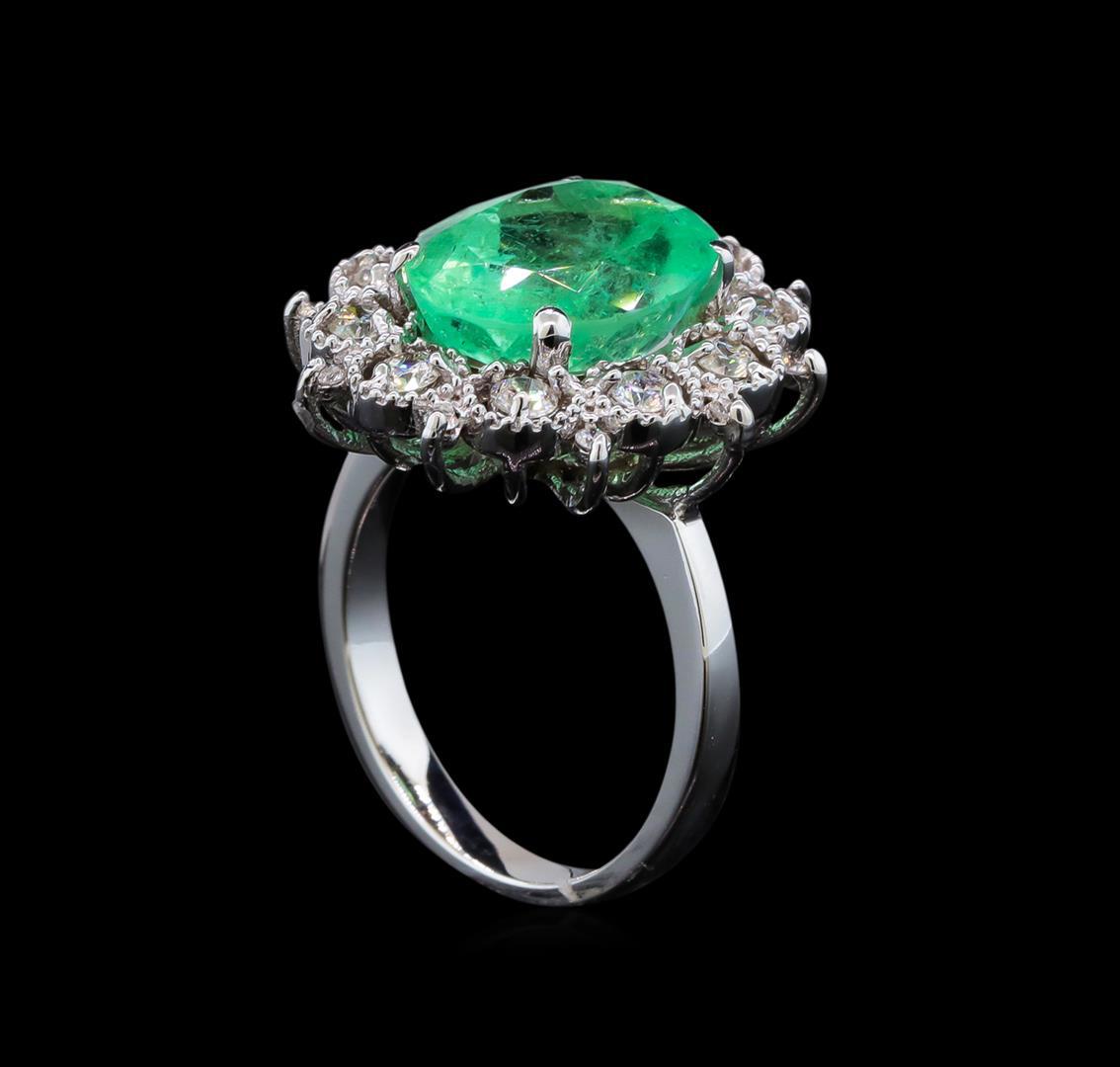 GIA Cert 5.88 ctw Emerald and Diamond Ring - 14KT White Gold